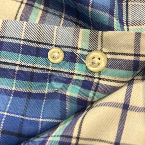CHAPS Casual Blue and White Button Down Shirt Easy Care Twill - Picture 9 of 12